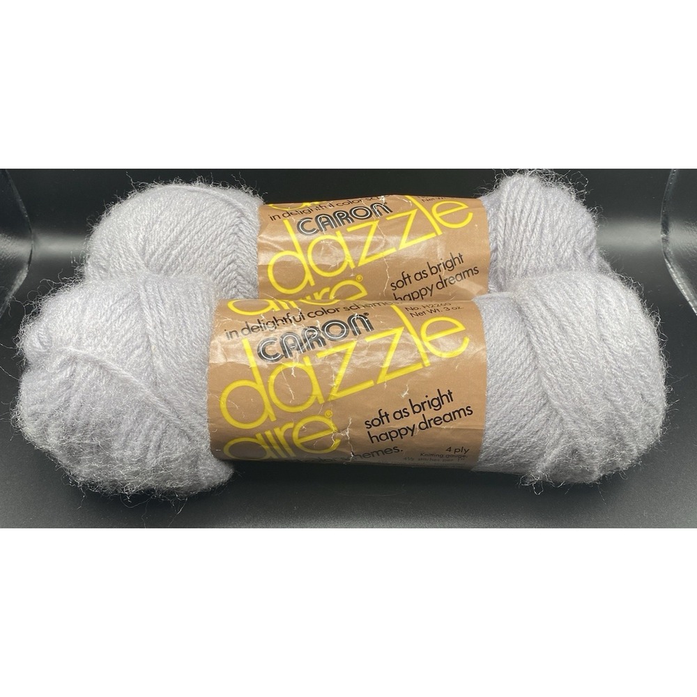 Vintage Caron Dazzle Aire Yarn 2 Skeins 2611 SILVER SPARKLE 4 Ply NEW